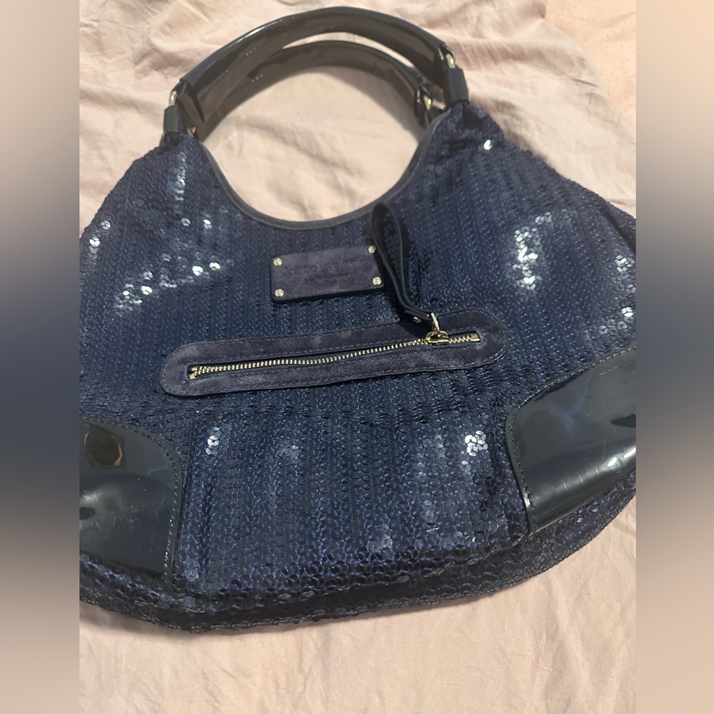 Kate Spade sequined shoulder bag. Sam bag from 1993 EUC deep navy blue
